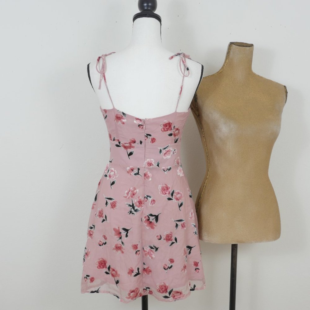 Tiger Mist Pink Velvet Roses Floral Tie Shoulder Strings SZ Small Mini Dress NWT - Picture 6 of 13